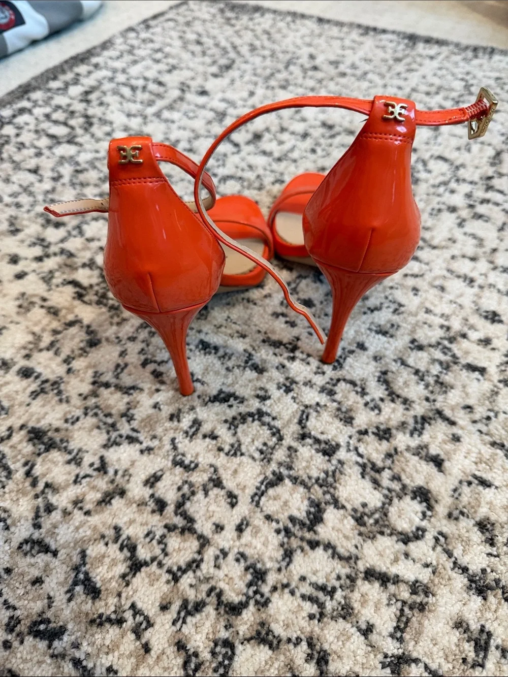 Sam Edelman Orange Patent Ankle-Strap Stiletto Sandals